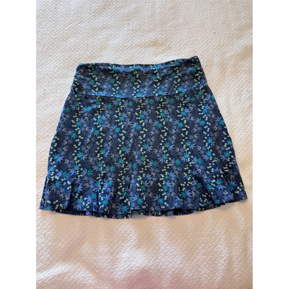 Toad&Co Samba Wave Skirt Navy Blue Tropical Palm Print Ruffle Hem Size Medium